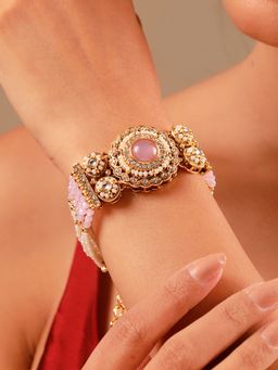 Voylla - Kundan Pink Smoke Cz Beaded Gold-Plated Bracelet