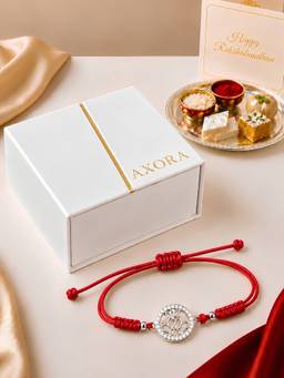 Axora Life - 925 Sterling Silver Lord Ganesha Braided Rakhi with Roli Chawal
