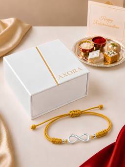 Axora Life - 925 Sterling Silver Infinity Braided Rakhi with Roli Chawal
