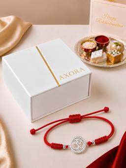 Axora Life - 925 Sterling Silver Om Braided Rakhi with Roli Chawal