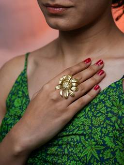 BeAbhika - Floral Gold Tone Statement Ring