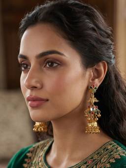 NUI - Gold Plated Multi-Color Kashmiri Jhumka Earrings