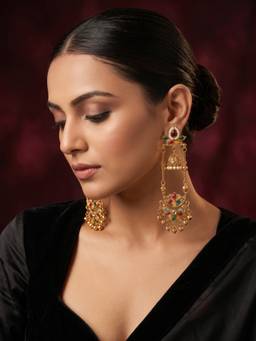 NUI - Gold Plated Multi-Color Kashmiri Jhumka Earrings