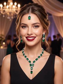 NUI - Silver Plated Artificial Green Stone Studded Jewellery Set