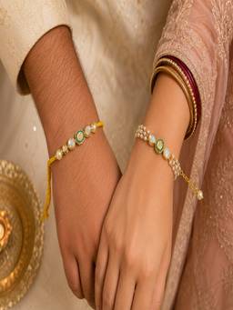Silvermerc Designs - Designer Kundan Bhaiya Bhabhi Lumba and Rakhi
