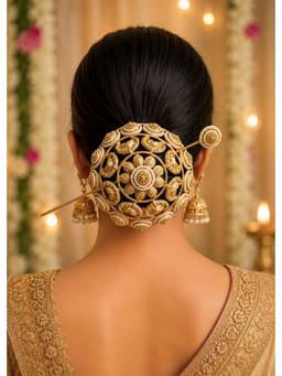 Viana Jewels - Gold-White Beads Hair Bun