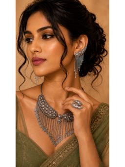 Viana Jewels - Avantika Silver Stone Studded Necklace Set