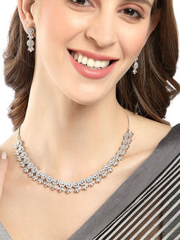 ZENEME - Silver-Plated White Ad Stone Necklace Set