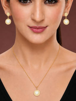 ZENEME - Gold-Toned Alloy White Enamel Heart Necklace Set