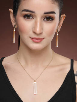 ZENEME - Gold-Toned Alloy Geometric Rectangle Necklace Set