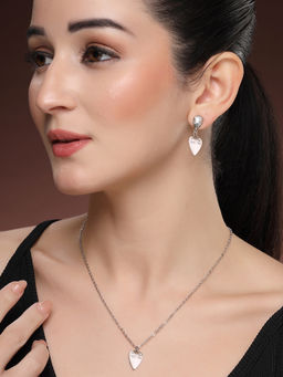 ZENEME - Rhodium Plated Alloy Minimal Heart Necklace Set