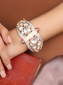 ZEWEL WORKS - White-Pink Kundan Studded Bracelet