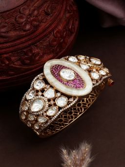 ZEWEL WORKS - Pink-White Kundan Studded Bracelet