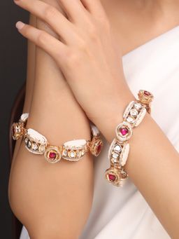 ZEWEL WORKS - Multi-Color Pink Kundan Pearl Studded Bracelets (Pack of 2)