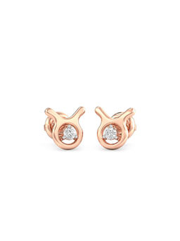 Candere by Kalyan Jewellers - 14K Rose Gold and Diamond Taurus Stud Earring for Women