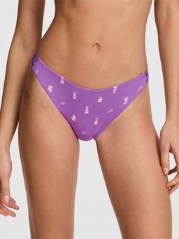 Victoria's Secret - Pink Logo Cotton High-Leg Thong Panty Purple