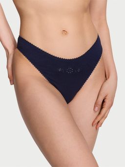 Victoria's Secret - Stretch Cotton High-Leg Scoop Thong Panty Blue (XL)