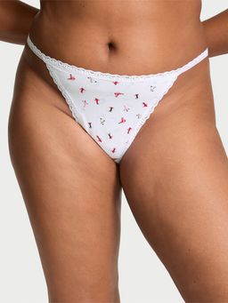 Victoria's Secret - Lace Trim Lace-Trim Cotton V-String Panty White