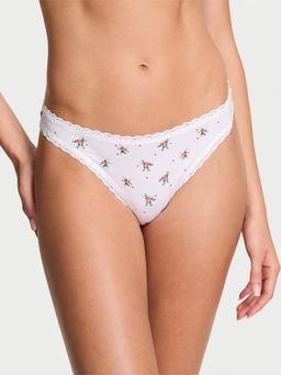 Victoria's Secret - Lace Trim Cotton Lace-Waist Thong White