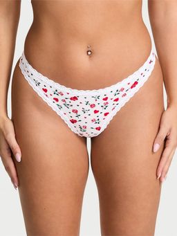 Victoria's Secret - Lace Trim Cotton Lace-Waist Thong White