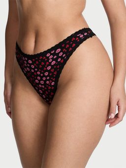 Victoria's Secret - Lace Trim Cotton Lace-Waist Thong Black