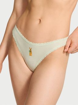 Victoria's Secret - Lace Trim Cotton Lace-Waist Thong Green