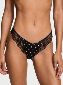 Victoria's Secret - Very Sexy Rose Lace-Trim High-Leg Thong Panty Black