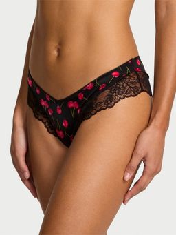 Victoria's Secret - Very Sexy Rose Lace-Trim High-Leg Cheeky Panty Black