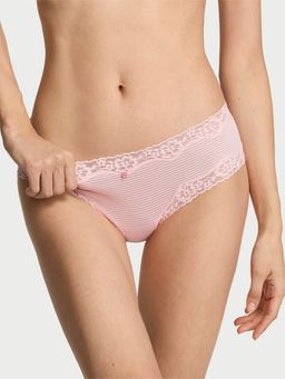 Victoria's Secret - Lace Trim Cotton Shadow Stripe Lace-Waist Cheeky Panty Pink