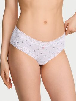 Victoria's Secret - Lace Trim Cotton Shadow Stripe Lace-Waist Cheeky Panty White