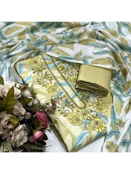 SALWAR STUDIO - Beige Printed Unstitched Kurta and Bottom with Dupatta (Set of 3)