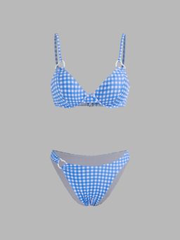Cider - Heart Ring Linked Check Underwire Bikini Top with Bottom