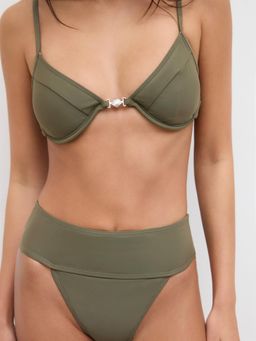 Cider - V-neck Shell Beaded Underwire Cheeky Bikini Top with Bottom