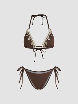 Cider - Halter Neckline Starfish Shell Knotted Tie Side Bikini Top with Bottom