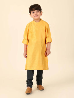 Fabindia - Yellow Viscose Blend Dobby Long Kurta