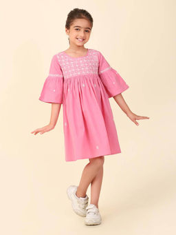 Fabindia - Pink Cotton Embroidered Dress