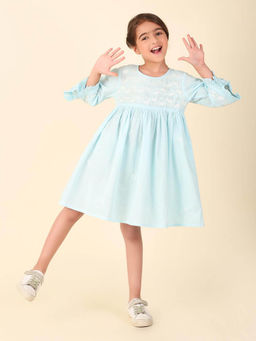 Fabindia - Blue Cotton Embroidered Dress