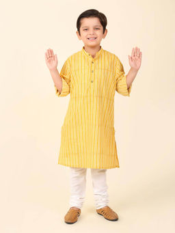 Fabindia - Yellow Cotton Hand Block Printed Long Kurta