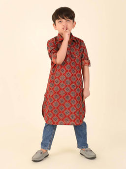 Fabindia - Red Cotton Ajrakh Printed Long Kurta