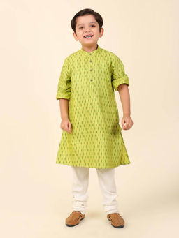 Fabindia - Green Viscose Silk Hand Block Printed Long Kurta