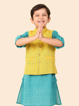 Fabindia - Yellow Cotton Hand Block Printed Jacket