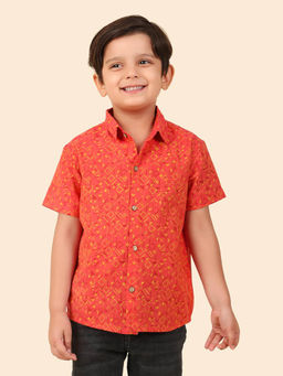 Fabindia - Red Cotton Hand Block Printed Shirt