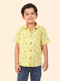 Fabindia - Yellow Cotton Hand Block Printed Shirt