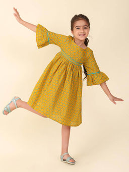 Fabindia - Yellow Cotton Printed Dress