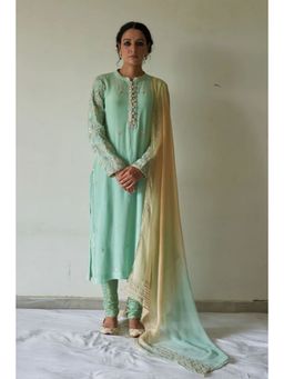 Kanika Sharma - Pista Kurta Sleeved Embroidery with Churidar and Dupatta (Set of 3)