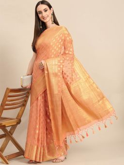 Odette - Orange Georgette Woven Saree with Unstitched Blouse