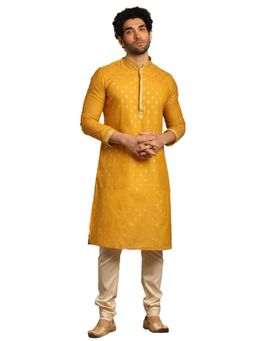 Manyavar - Mustard Chanderi Silk traditional Kurta and Churidar (Set of 2)