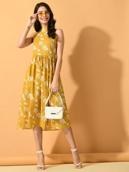 MYSHKA - Women Yellow Fit and Flare Party Dress