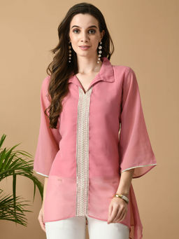 MYSHKA - Women Pink Embroidered Party Fusion Tunic