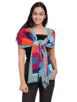 Shingora - Multi Color Pure Wool Printed Fringed Women Stole